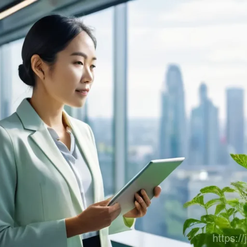 환경직 연봉 협상 노하우 - **Prompt:** A dynamic, professional-looking East Asian woman in her early 30s, dressed in smart casu...