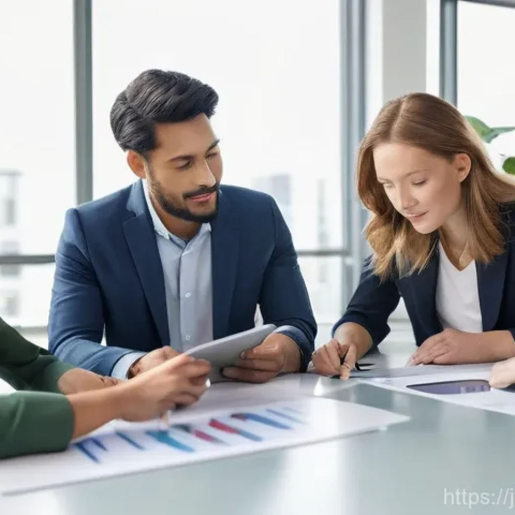 환경보건 분야 유망 직업군 - **Corporate Sustainability Strategy Meeting**
    A high-angle shot capturing a diverse team of five...