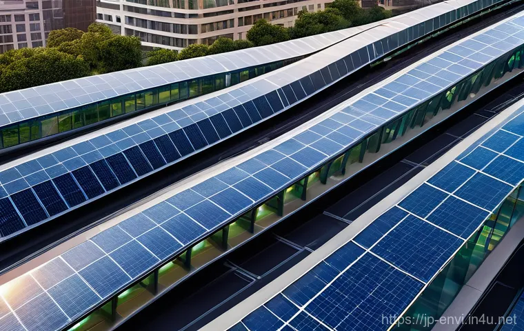 환경기술 이론과 사례 정리 - **Futuristic Solar Cityscape:**
    A vibrant, futuristic cityscape at dawn, with towering skyscrape...