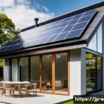 환경기술 분야 전망 분석 - A cutting-edge residential rooftop with sleek, ultra-thin perovskite solar panels gleaming under a p...