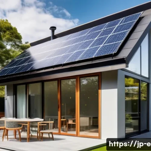 환경기술 분야 전망 분석 - A cutting-edge residential rooftop with sleek, ultra-thin perovskite solar panels gleaming under a p...