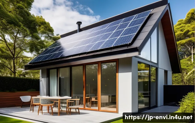 환경기술 분야 전망 분석 - A cutting-edge residential rooftop with sleek, ultra-thin perovskite solar panels gleaming under a p...