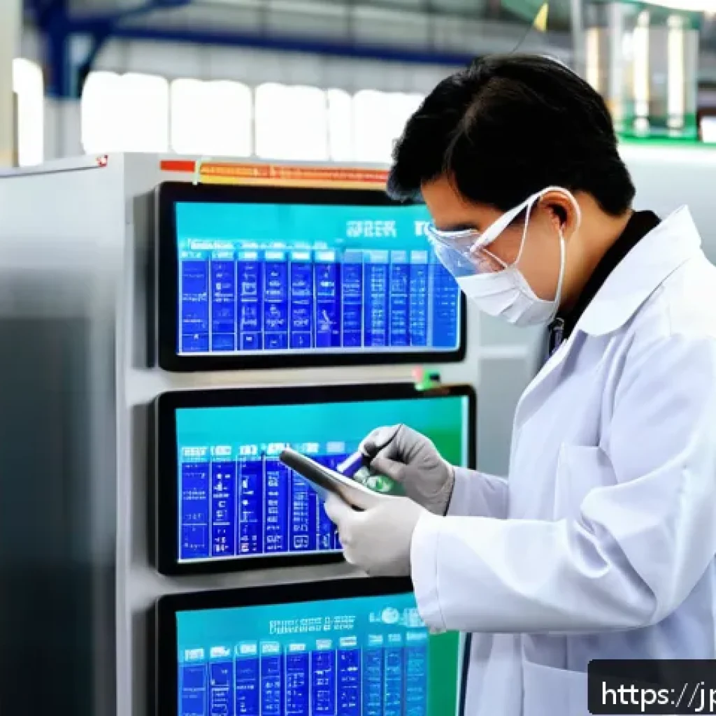 환경보건자격증 유망 직업 - A professional environmental health specialist wearing a neat lab coat and safety goggles, carefully...