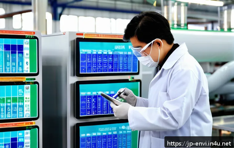 환경보건자격증 유망 직업 - A professional environmental health specialist wearing a neat lab coat and safety goggles, carefully...