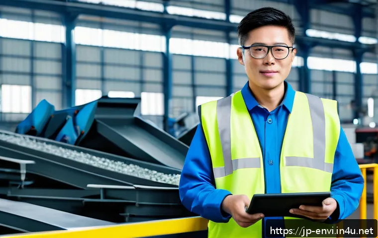 환경산업기사와 환경기사 차이 - A professional environmental industrial technician wearing protective workwear and safety glasses, i...