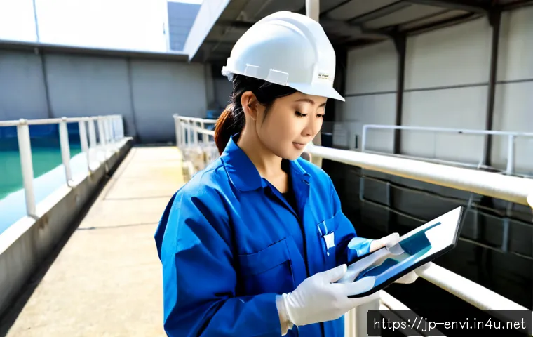 환경보건자격증의 활용성 - Photorealistic Japanese environmental health professional in clean protective workwear inspecting wa...